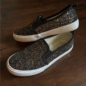 Black Glitter Slip-On Women's Sneakers